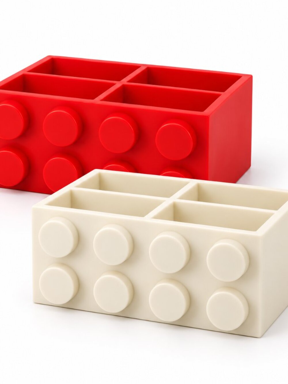 2pc Building Block Desk Organizer Set Red & White 4 Compartment Storage